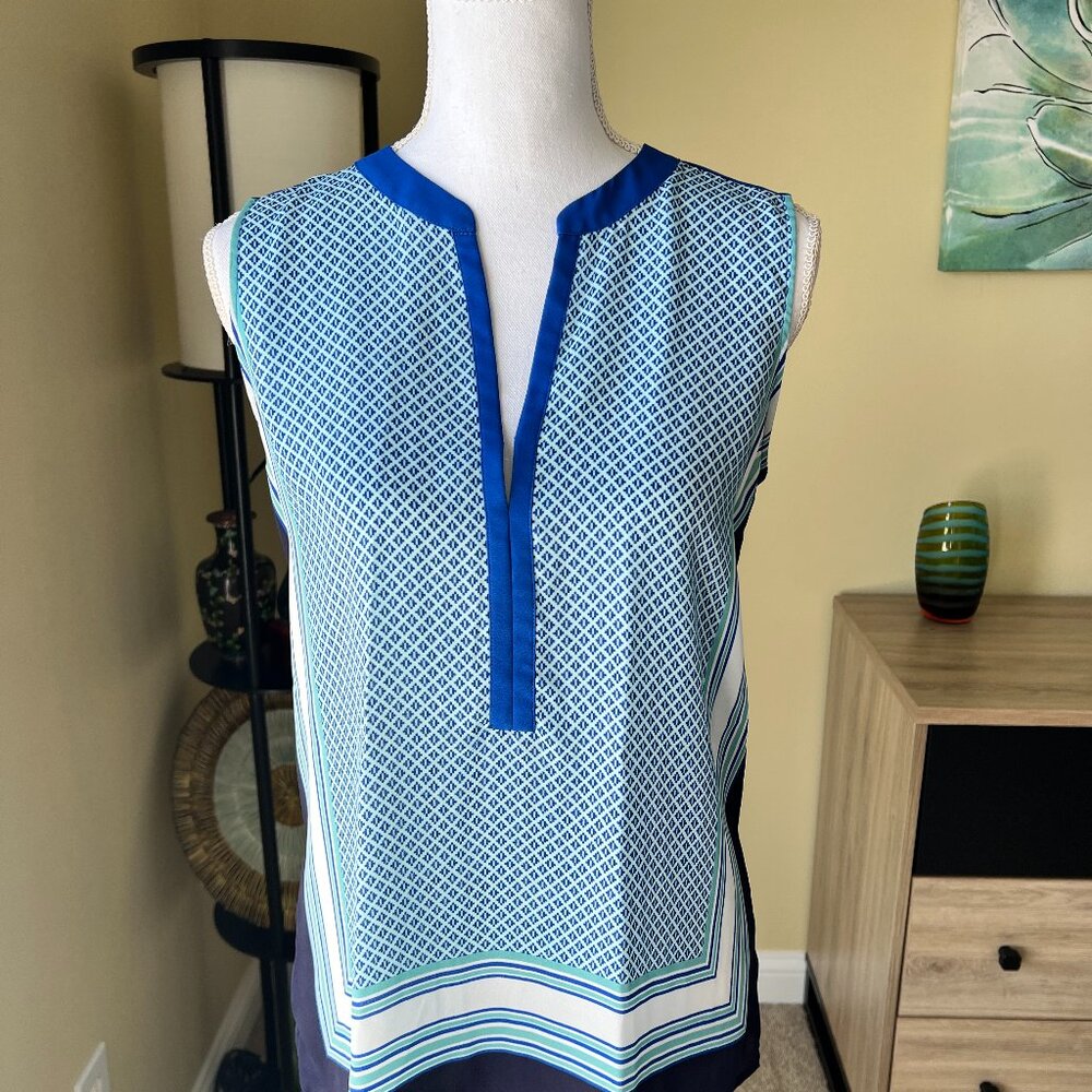 Loft Sleeveless Blue Multicolored Blouse